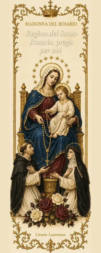 Segnalibro cattolico illustrato — Madonna del Rosario