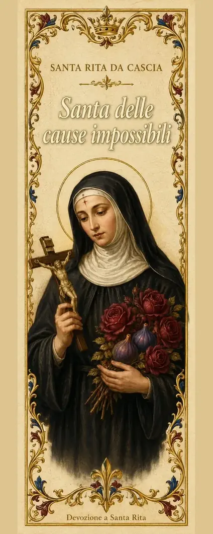 Segnalibro cattolico illustrato — Santa Rita da Cascia